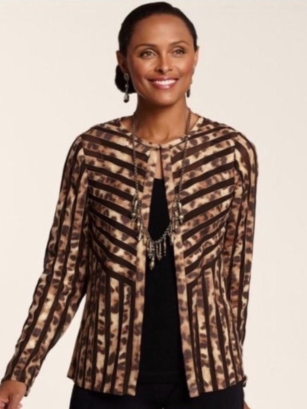 NWT$149 CHICO'S TRAVELERS leopard mesh stripe jacket 0 S